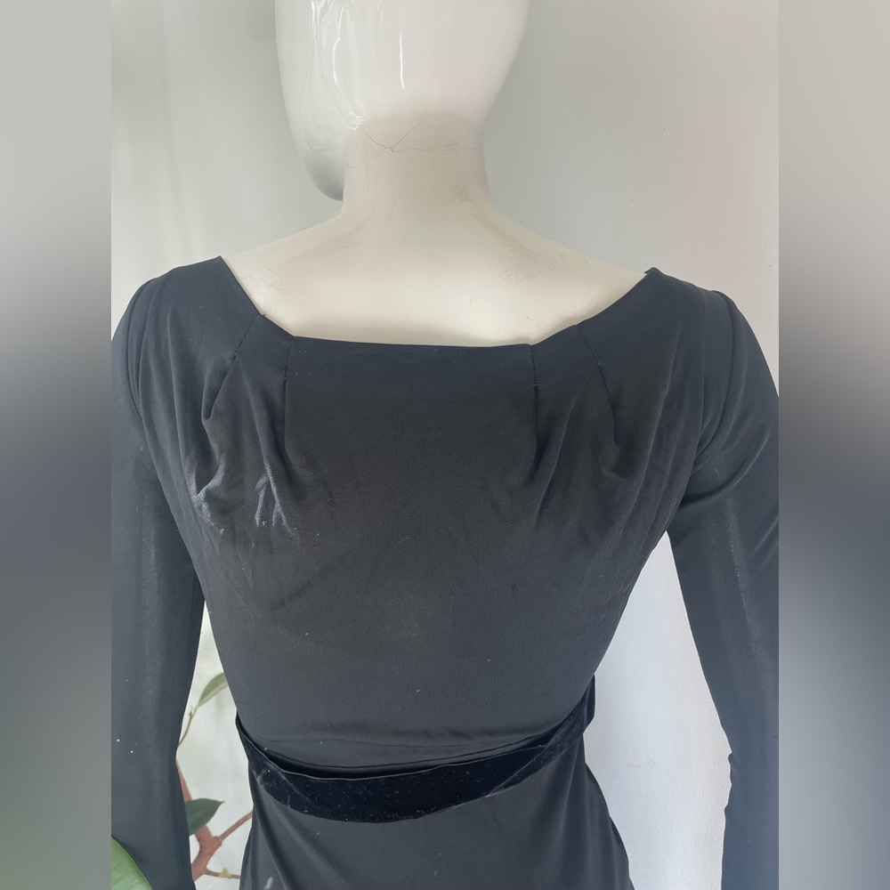 Vintage Valentino Roma Black Draped Dress with Velvet Belt Rare Retro Italian - Picture 8 of 12